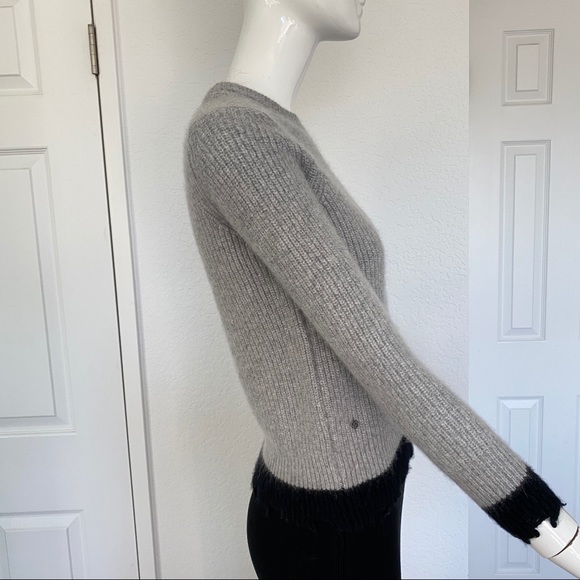 zadig & voltaire gray crew neck distressed hem cashmere sweater - Picture 2 of 8